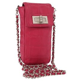 CHANEL Borsa a Spalla Choco Bar in Pelle Rosa Argento con Catena e CC Auth BA8714