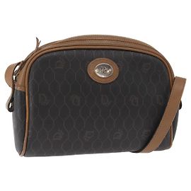 Christian Dior Honeycomb Canvas Shoulder Bag PVC Black Brown gold Auth ka647