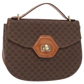 Céline CELINE Macadam Canvas Hand Bag PVC Leather Brown Gold Auth 157765