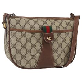 Bolsa Sherry Line GG Supreme Web da GUCCI em PVC bege e dourado 001 58 6177 Auth 157107