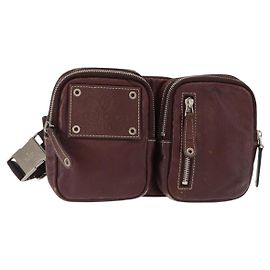 GUCCI Bauchtasche aus Leder Bordeaux Silber 201846 Auth ka781