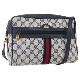 Gucci GG Supreme Sherry Line Schultertasche PVC Navy Gold Auth ka697