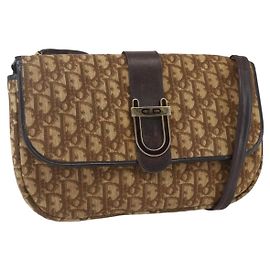 Bolsa de Ombro em Lona Trotter Christian Dior Bege Dourado Auth 157258