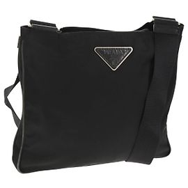 Bolso de Hombro PRADA Nylon Negro Plata Auténtico 153653V
