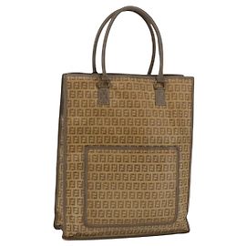 FENDI Zucchino Canvas Tote Bag PVC Beige Auth 156176