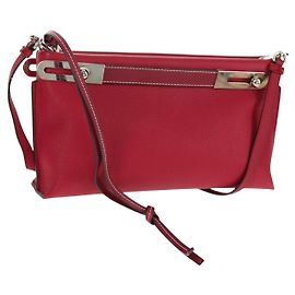 LOEWE Anagram Missy Pequeño Bolso de Hombro de Cuero Rojo Plata Auth 153712V