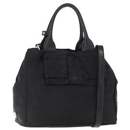PRADA Bolso de mano de nylon 2 vías negro plateado Auth BA8835