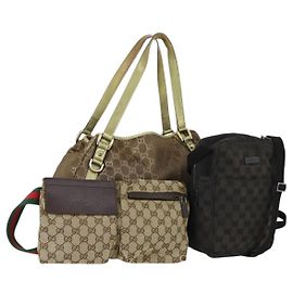 Borsa a Spalla GG Canvas Gucci 3 Set Beige Marrone Nero Auth 151555
