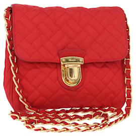 PRADA Borsa a Spalla con Catena Nylon Rossa Oro Auth 156490