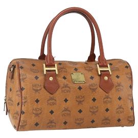 Borsa Boston Mini Vicetos Logogram MCM in pelle PVC marrone e oro Auth 151771