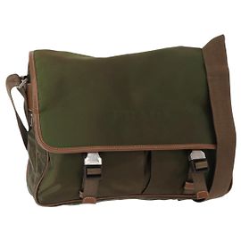 Bolso de Hombro PRADA de Nailon Caqui Plata Auténtico BA8644