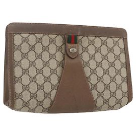 GUCCI GG Supreme Web Sherry Line Clutch Bag PVC Beige 89 01 033 Auth 158798