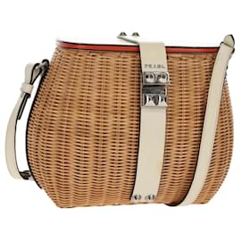 Borsa Cesta PRADA in vimini pelle bianca beige argento autentica mr1668SAM - Prada