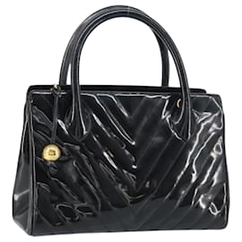 CHANEL Borsa a Mano V Stitch Smalto Nero Oro CC Auth BA8975