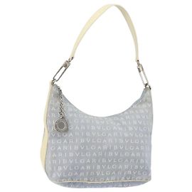 Bulgari Borsa a Spalla BVLGARI Logo Mania Tela Azzurro Chiaro Argento Auth 156799