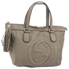 Borsa a mano GUCCI Soho in pelle grigia dorata 282307 Auth 156415