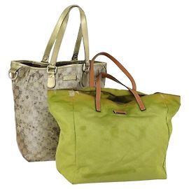 Borsa GG Crystal Gucci in tela rivestita in nylon 2 pezzi beige nera Auth 158727