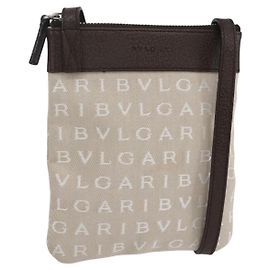 Bulgari Bolsa de Ombro BVLGARI Logo Mania Lona Bege Prata Auth 148587V