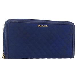 Portafoglio PRADA Pelle Nylon Blu Oro Auth am10008