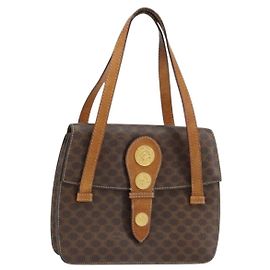 Céline Borsa a mano in tela Macadam Medallion CELINE in pelle PVC marrone oro Auth 156441