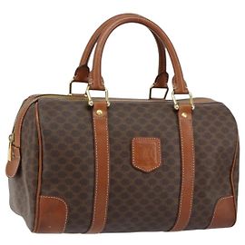 Céline Borsa a mano in tela Macadam CELINE in pelle PVC marrone e oro Auth ka572