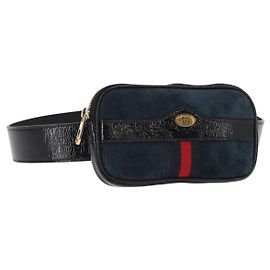 GUCCI Marsupio Sherry Line Camoscio Smalto Blu navy oro 519308 Auth mr1606