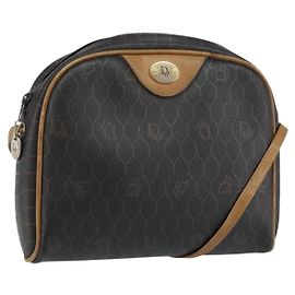 Christian Dior Borsa a spalla in tela a nido d'ape PVC nera e dorata Auth BA8204