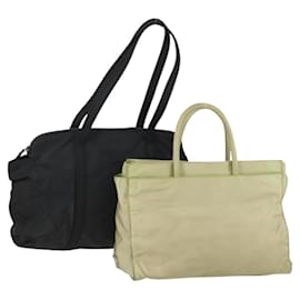 PRADA Borsa a Mano Nylon 2 Set Nero Beige Auth 151501