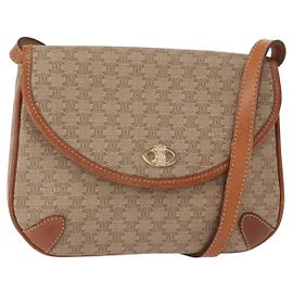 Céline Borsa a Spalla in Tela Macadam CELINE PVC Beige Oro Auth ki6223