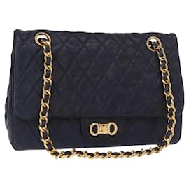 BALLY Borsa a Spalla con Catena Pelle Blu Navy Oro Auth 153688 - Bally
