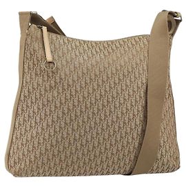 Borsa a Spalla in Tela Trotter Christian Dior Beige Argento Auth ep12239