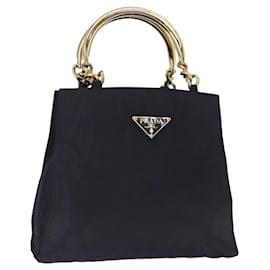 PRADA Borsa a mano in nylon blu navy oro Auth 156119