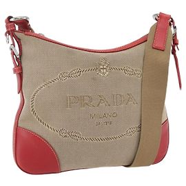 Borsa a Spalla PRADA in Tela Beige Argento Autentica 159720