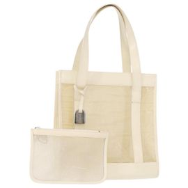 Borsa Tote in Rete GUCCI Pelle Vinile Beige Argento 002 1705 0405 Auth ti3484