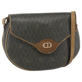 Bolsa de ombro em lona de favo de mel Christian Dior PVC dourado caqui Auth 156966