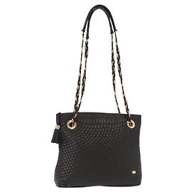 BALLY Borsa a Spalla in Pelle Trapuntata con Catena Nero Oro Auth ka727