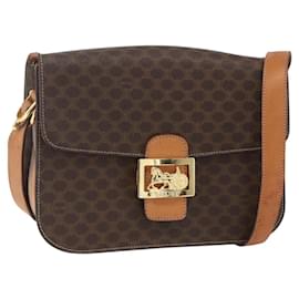 Céline Borsa in tela Macadam Celine con motivo carrozza in PVC pelle marrone oro Auth 157263