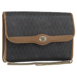 Borsa a spalla in tela a nido d'ape Christian Dior con catena in PVC nera e dorata Auth ti3549