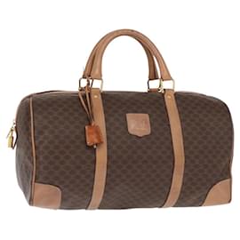 Céline CELINE Macadam Canvas Boston Bag PVC Brown Gold Auth BA8179