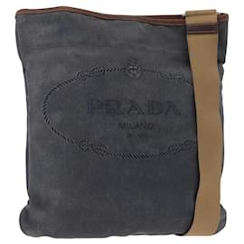 Borsa a Spalla PRADA in Tela Blu Navy Argento Auth ka744