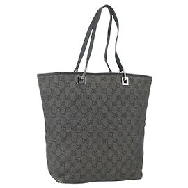 Bolsa Tote GG Canvas Gucci Preto Prata 31243 Auth 151751