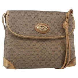 Gucci Bolso de Hombro Micro GG Supreme PVC Beige Dorado 007 49 5548 Auth 151458