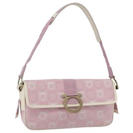Sac à bandoulière Gancini en toile rose et or Auth 154679 de Salvatore Ferragamo