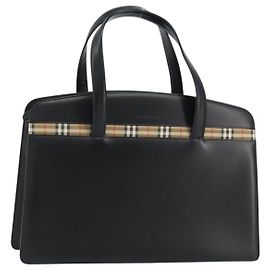 Borsa a mano BURBERRY in pelle nera argento Auth 155218