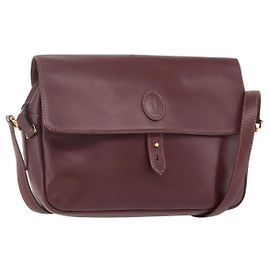 CARTIER Borsa a Spalla Must Line Pelle Bordeaux Oro Auth 151746