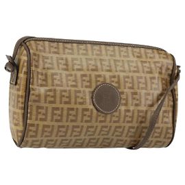 Borsa a Spalla in Tela Zucchino FENDI PVC Beige Marrone Auth 154469