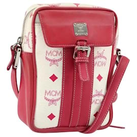 MCM Vicetos Logogram Shoulder Bag PVC Leather White Silver Auth 153908