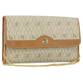 Borsa a spalla in tela a nido d'ape Christian Dior con catena PVC beige oro Auth 154467