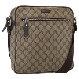 Gucci Borsa a Spalla GG Supreme PVC Marrone Oro 201448 Auth ka392