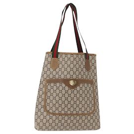 Gucci Sac tote en PVC beige rouge vert GG Plus Supreme Web Sherry Line Auth ka315